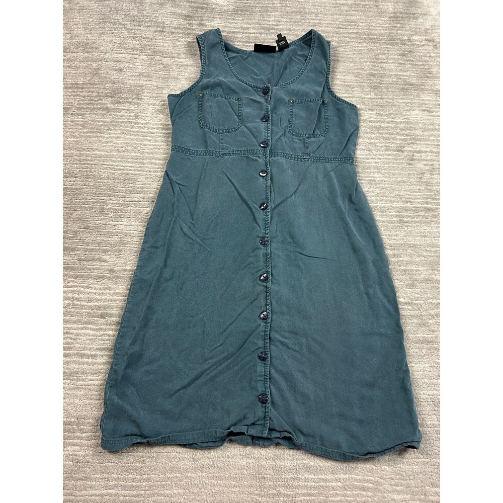 Liz Claiborne Dress Womens Petite S Teal Liz Sport Lyocell Button Front Midi 90s
